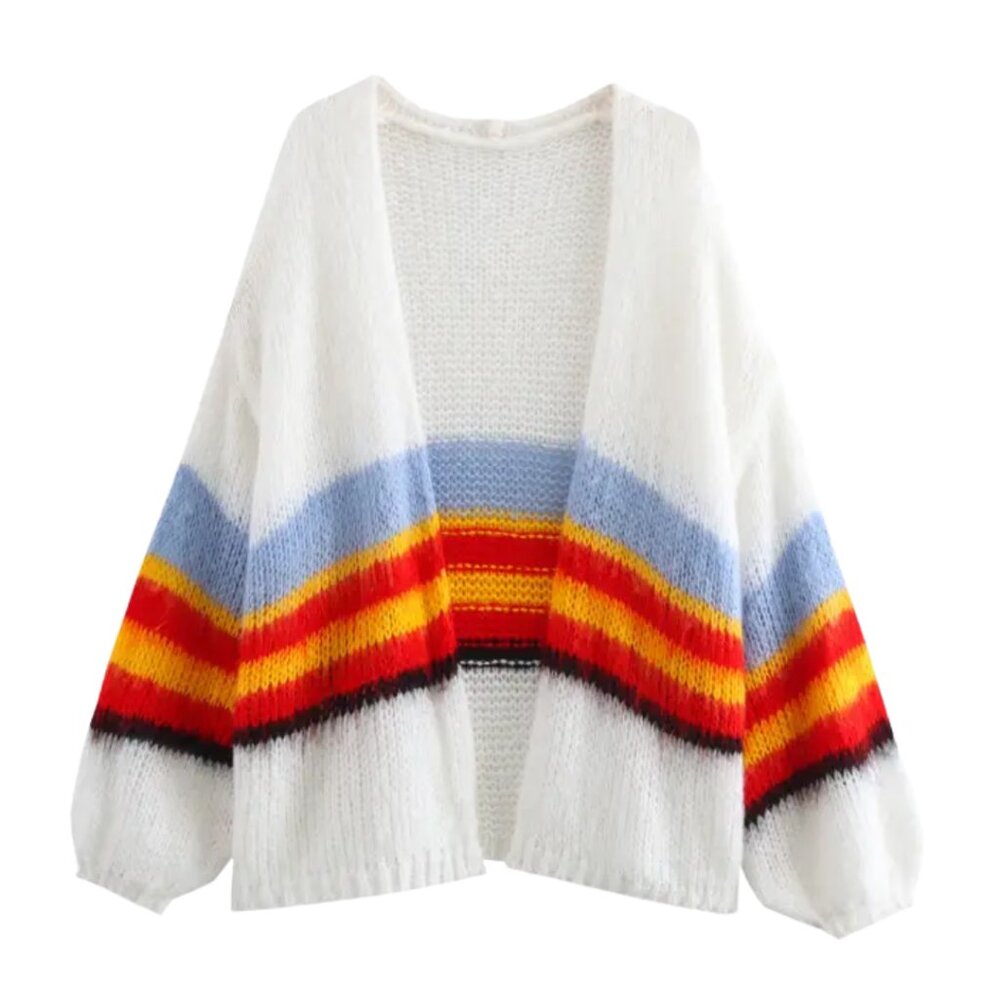Colored Striped Soft Mohair Cardigan